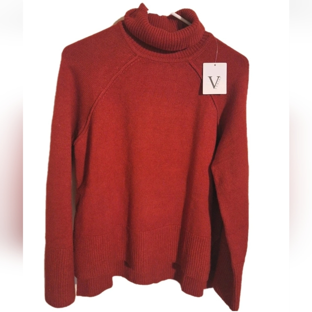Venini Red Turtle Neck Sweater Womens Size S Relaxed Bell Sleeve Short Front
